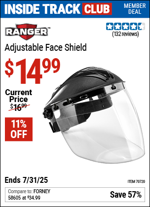Inside Track Club members can Buy the RANGER Adjustable Face Shield (Item 70720) for $14.99, valid through 7/31/2025.