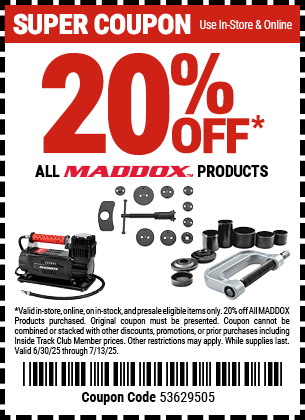 SAVE 20% Off All MADDOX Products, valid through 7/13/2025.