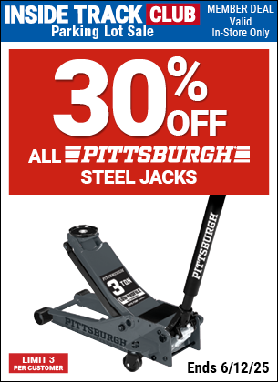 Inside Track Club members can SAVE 30% off All PITTSBURGH Floor Jacks, valid through 6/12/2025.