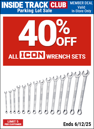 Inside Track Club members can SAVE 40% off All ICON Icon Wrenches & sets, valid through 6/12/2025.