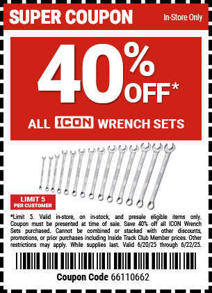 SAVE 40% off All ICON - Wrench Sets, valid through 6/22/2025.