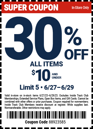 30% Off All Items $10 and Under, valid through 6/29/2025.