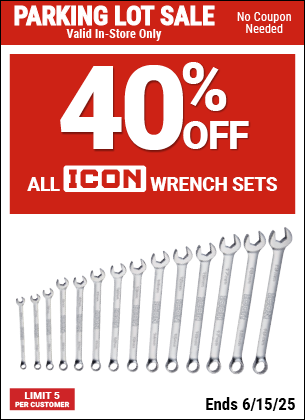 SAVE 40% off All ICON Wrenches & sets, valid through 6/15/2025.