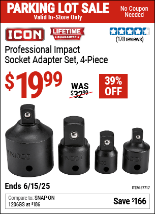 Buy the ICON Professional Impact Socket Adapter Set, 4-Piece (Item 57717) for $19.99, valid through 6/15/2025.