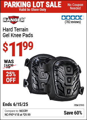 Buy the RANGER Hard Terrain Gel Knee Pads (Item 57915) for $11.99, valid through 6/15/2025.