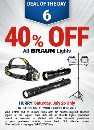 40% off All Braun Lights, valid through 7/26/2025.
